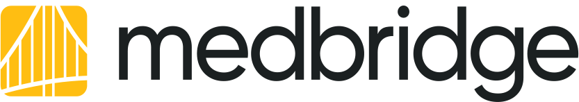 Medbridge logo with black text and a yellow abstract design on the left.